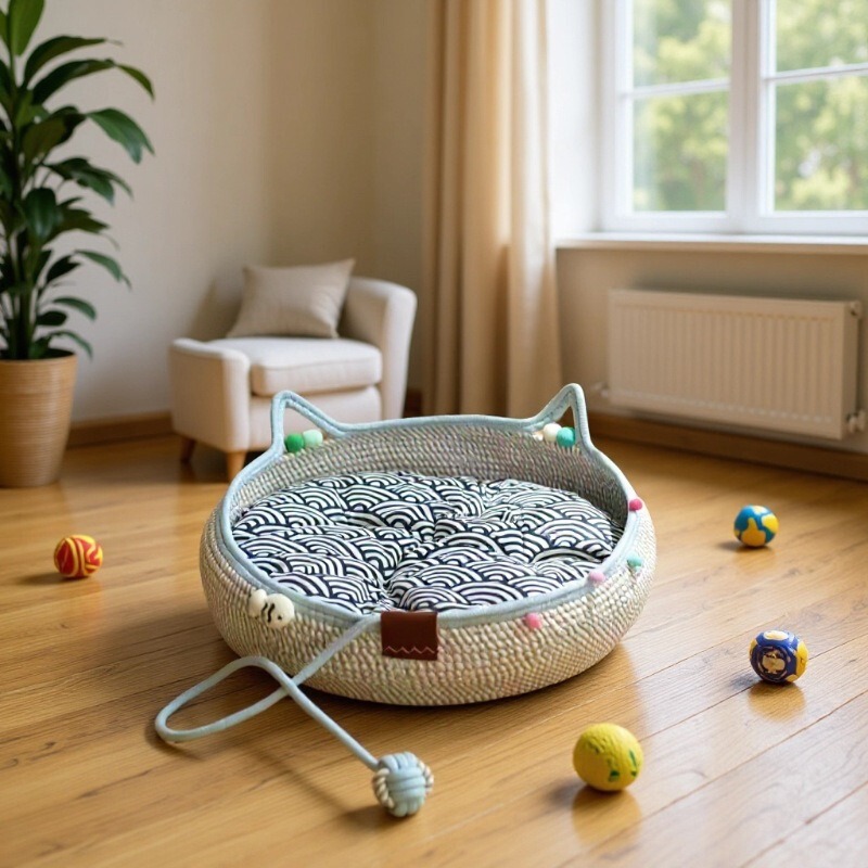 Rattan Dog Bed, Winter Warm Dog Bed, Cat Scratching Board Integrated Pet Bed, Hand-Woven, Wholesale Available, Suitable for All Seasons