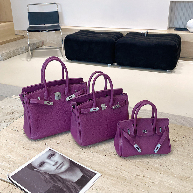 Lychee Pattern Platinum Bag Genuine Leather Handbag Large Capacity Kelly Bag Women's 2026 New Trendy Fashion Shoulder Bag