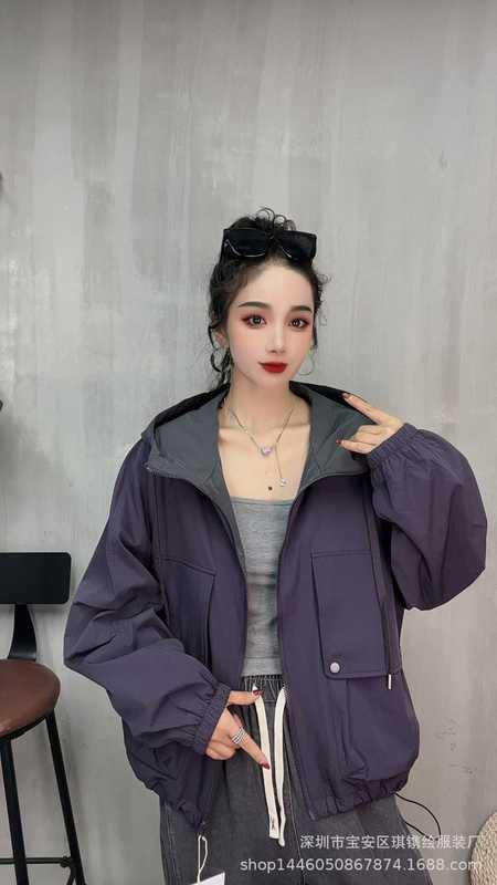 琪镌绘制休闲百搭短款外套女秋季新款时尚洋气宽松夹克风衣25110|undefined