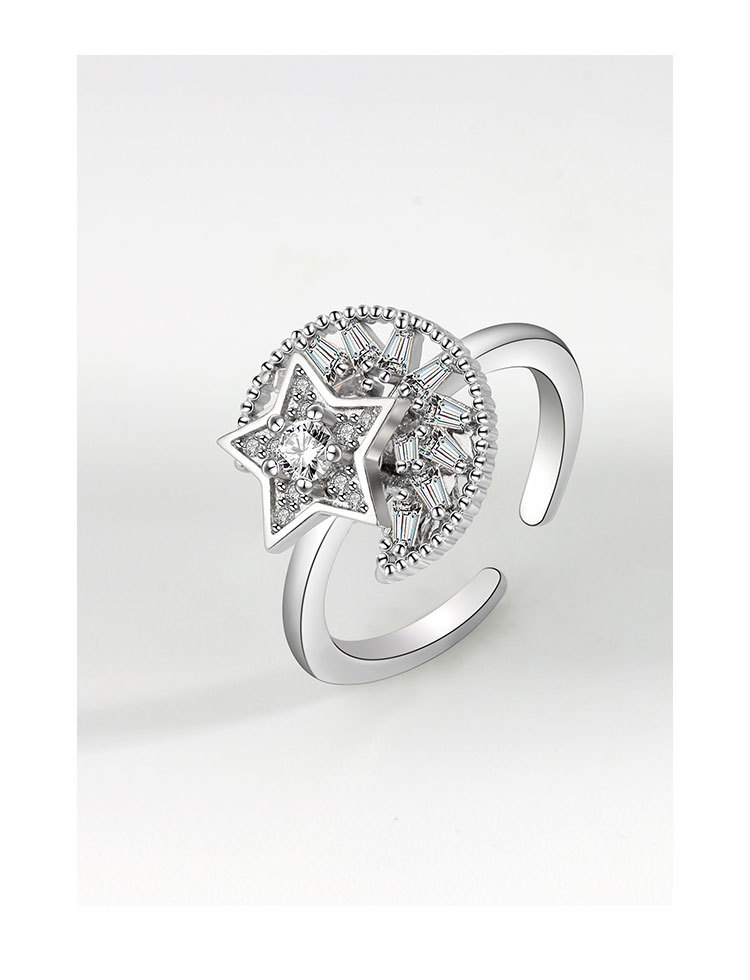 6g Weight Zircon Inlay Material Fashion Golden Star Moon Zircon Rotating Copper Open Ring