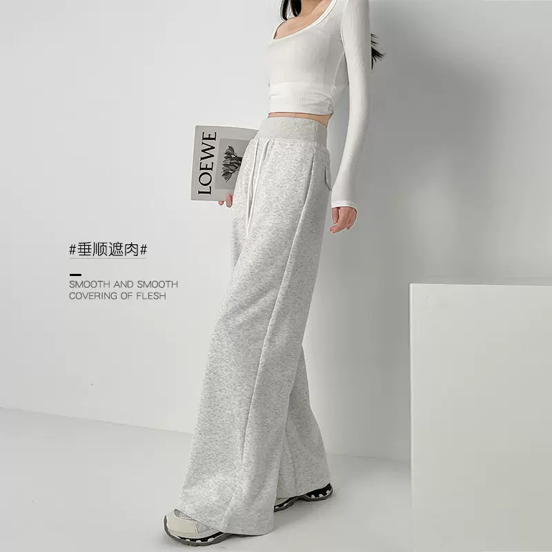 萝卜大叔灰色运动卫裤女2026年春季新款小个子宽松显瘦加绒阔腿裤