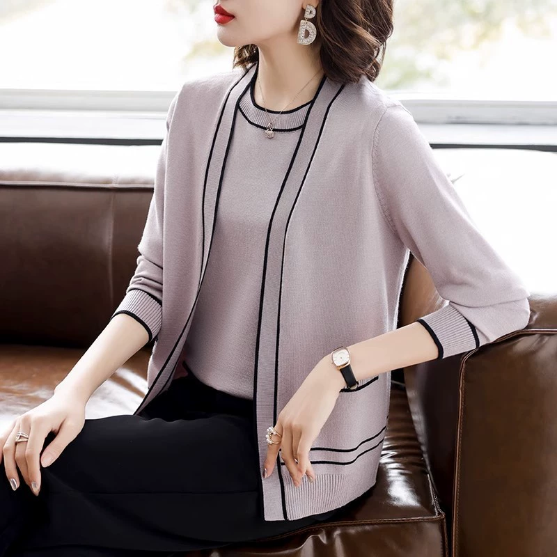 Новый стиль 2025: осенний вязаный кардиган для мам и женщин среднего возраста (40-50 лет), весенне-осенний комплект из двух предметов.