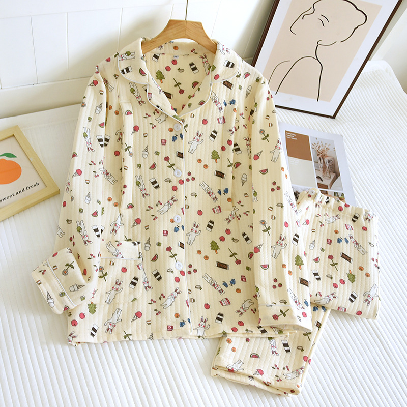 月子服春秋純綿産後妊婦授乳パジャマ女性産婦秋冬空気綿家庭服ゆったり金