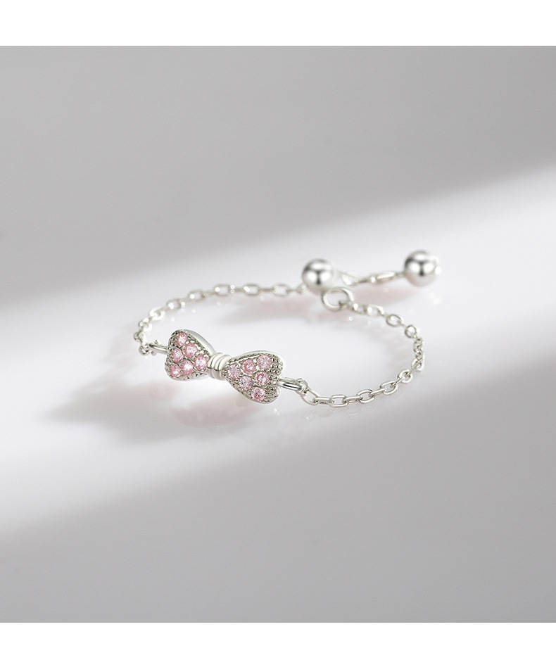 Cute Bow Knot Silver Inlay Zircon Rings 1 Piece