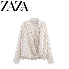 ZAZA 自制欧美风 批发女装 时尚百搭气质金属线条纹衬衫 5029082