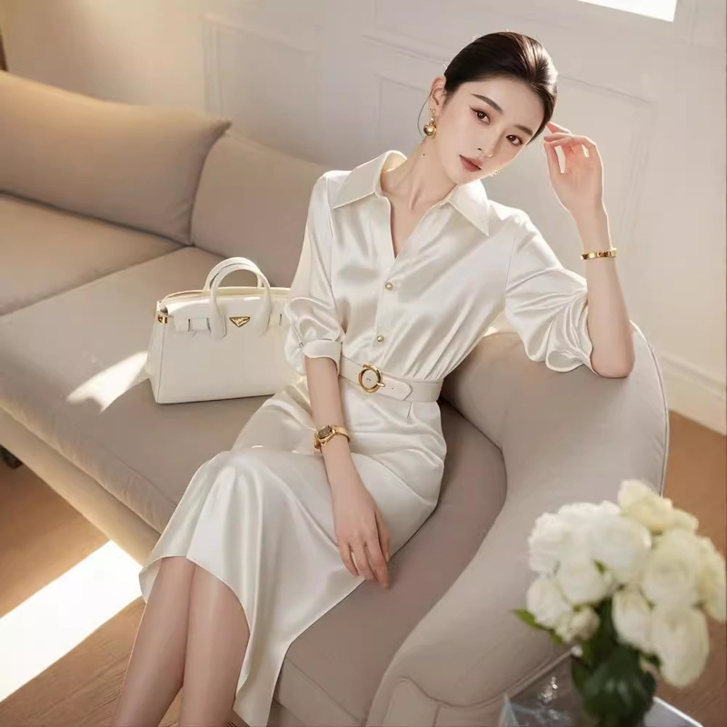 2024 early autumn new French high-end sense generous decent dress women's formal occasions white shirt skirt