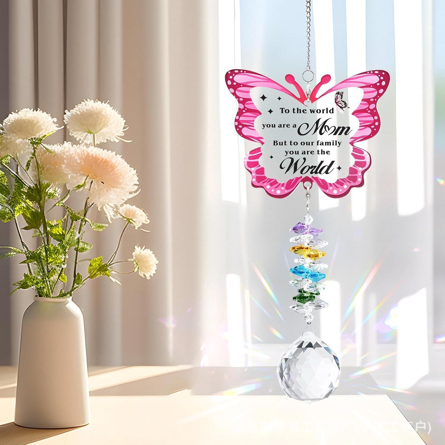 Colgante de cristal de mariposa de acrílico transfronterizo, colgante de pipa de corazón de melocotón del receptor del sol, luto y nostalgia por los animales conmemorativos