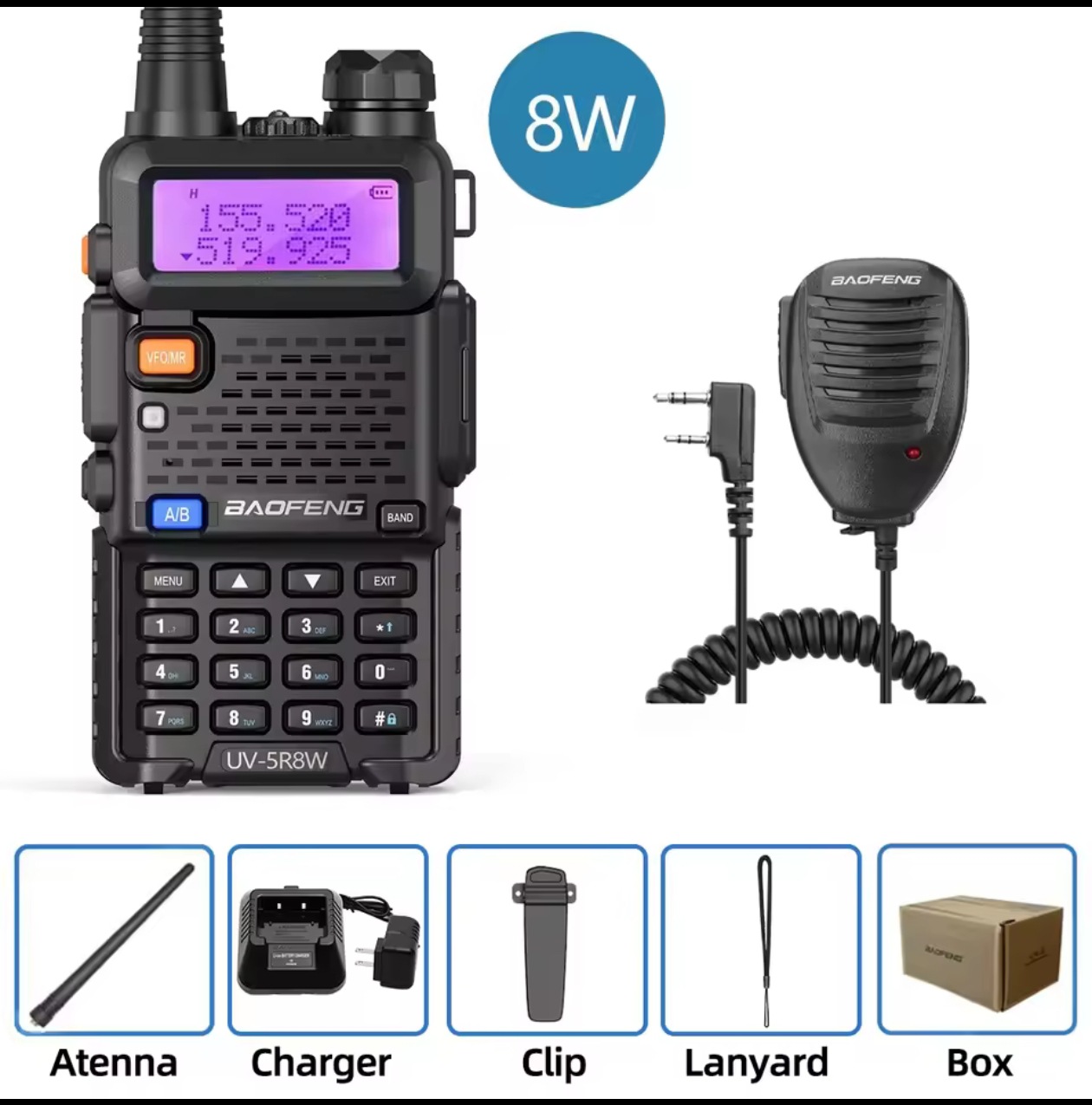 Walkie-talkie Baofeng BF-UV5R, walkie-talkie portátil civil, walkie-talkie de alta potencia para vehículos, ideal para viajes en auto.