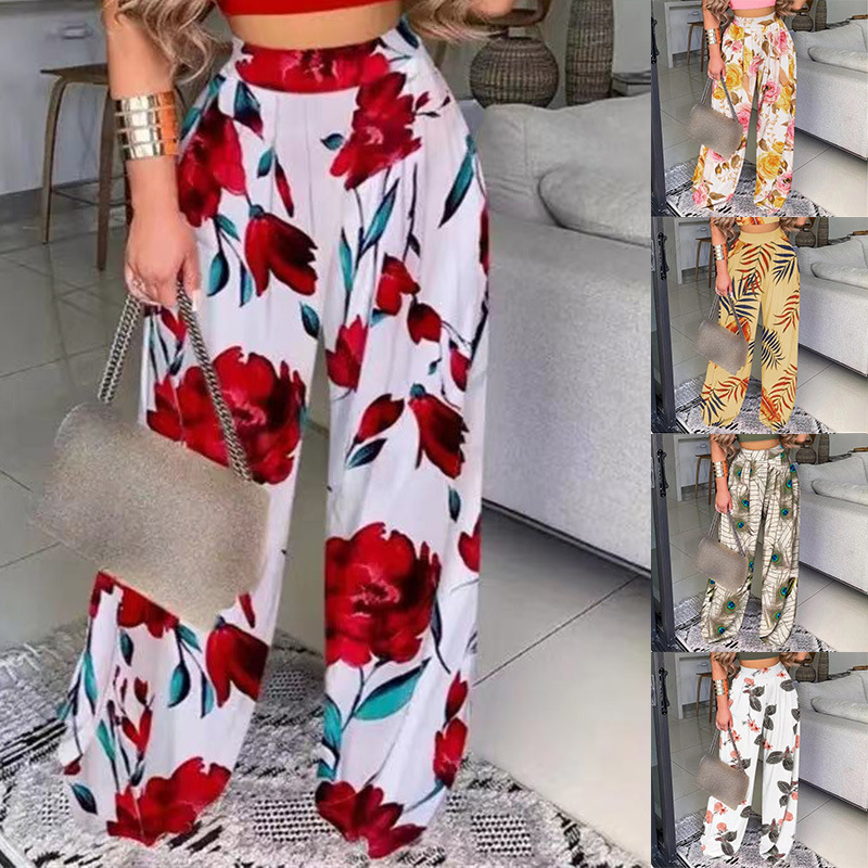 Pantalones sueltos estampados de flores casuales NSLZ68121