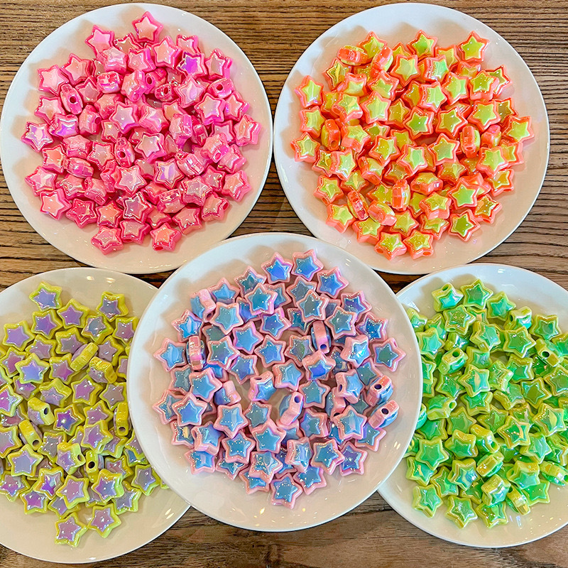 Cuentas sueltas de estrellas de cinco puntas plateadas con doble capa UV, material acrílico para DIY, accesorios para joyería, anillos para el cabello y cadenas para teléfono móvil. image 1
