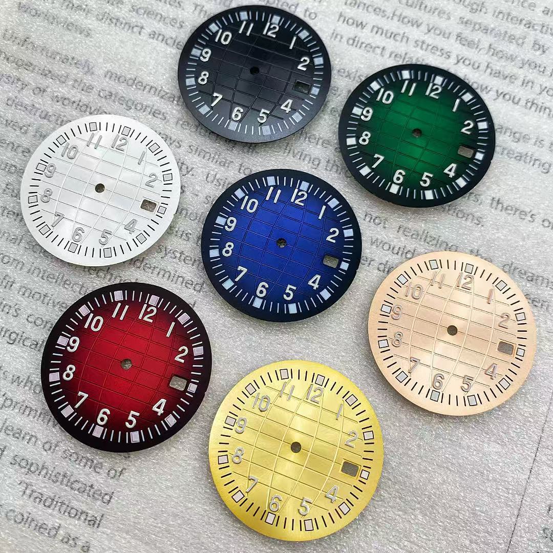 새로운 NH35 다이얼 녹색 발광 직경 32MM 다이빙 시계 NH36 수류탄 태양 패턴 리터럴 시계 액세서리