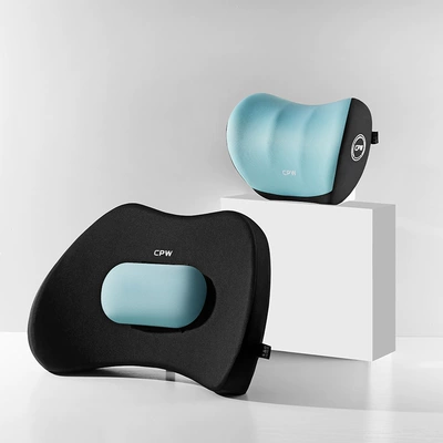 Backrest Memory Foam Waist Cushion Waist support - black-and-blue-single-headrest-adjustable-headrest-lumbar-support-set