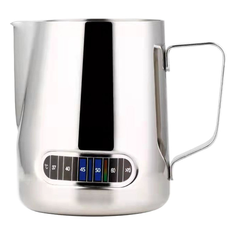 Cross-border hot-selling 304 stainless steel flower Cup pointed mouth flower cylinder with temperature bar high temperature resistant milk bubble Cup coffee cup