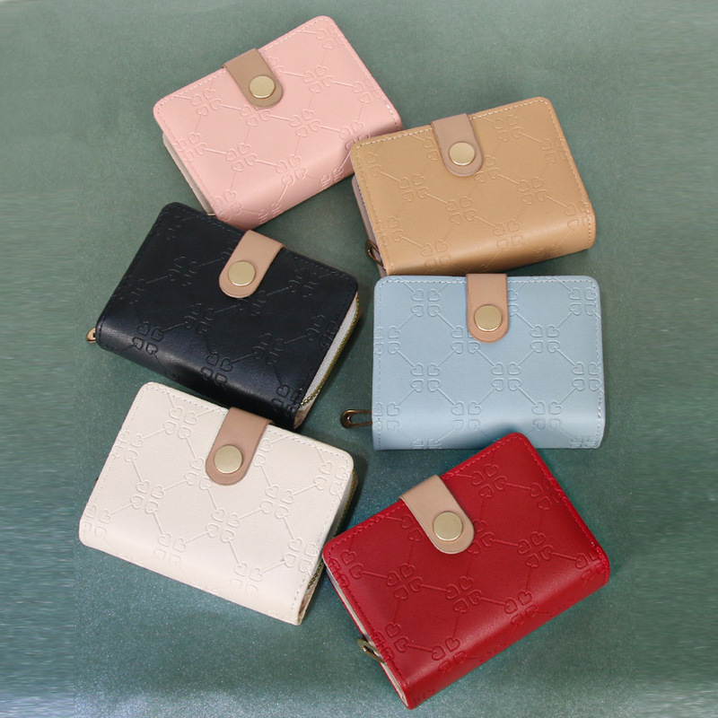 Cross-Border Women's Short Wallet, Solid Color, Simple, Multi-Functional, Multi-Card Slots, Coin Holder, Zipper, Large Capacity, Student Wallet