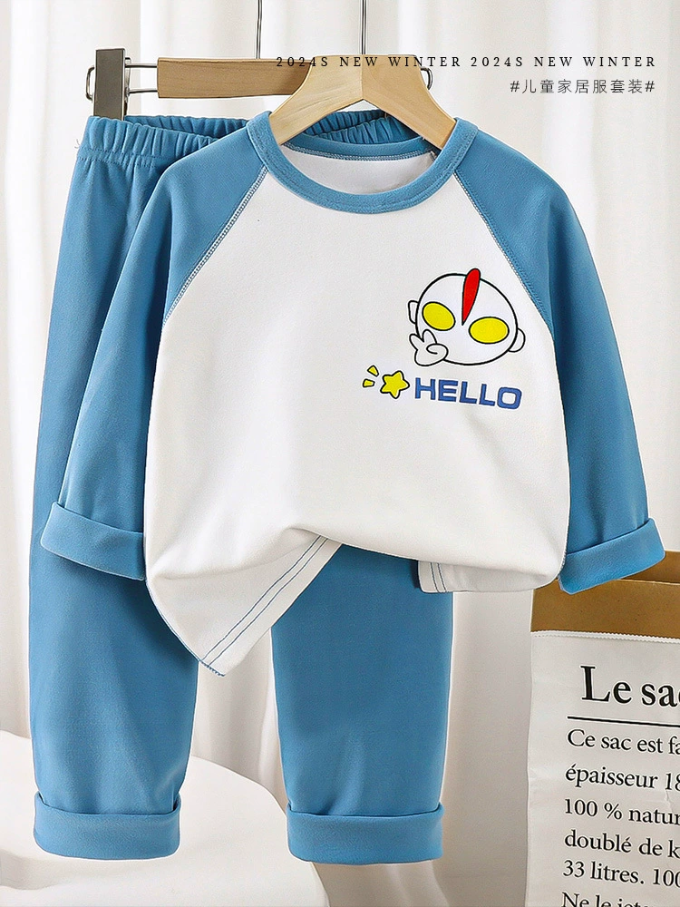 Children's demi-season pijama, set, velvet keep warm thermal underwear