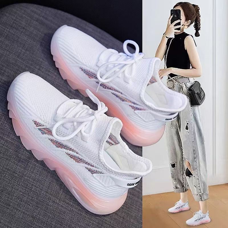 Single-layer shoes women's ultra-light soft-soled dopamine casual mesh shoes spring and summer 2025 elastic cloth fly-woven breathable single-layer shoes tide Single-layer shoes women's ultra-light soft-soled dopamine casual mesh shoes spring and summer 2025 elastic cloth fly-woven breathable single-layer shoes tide