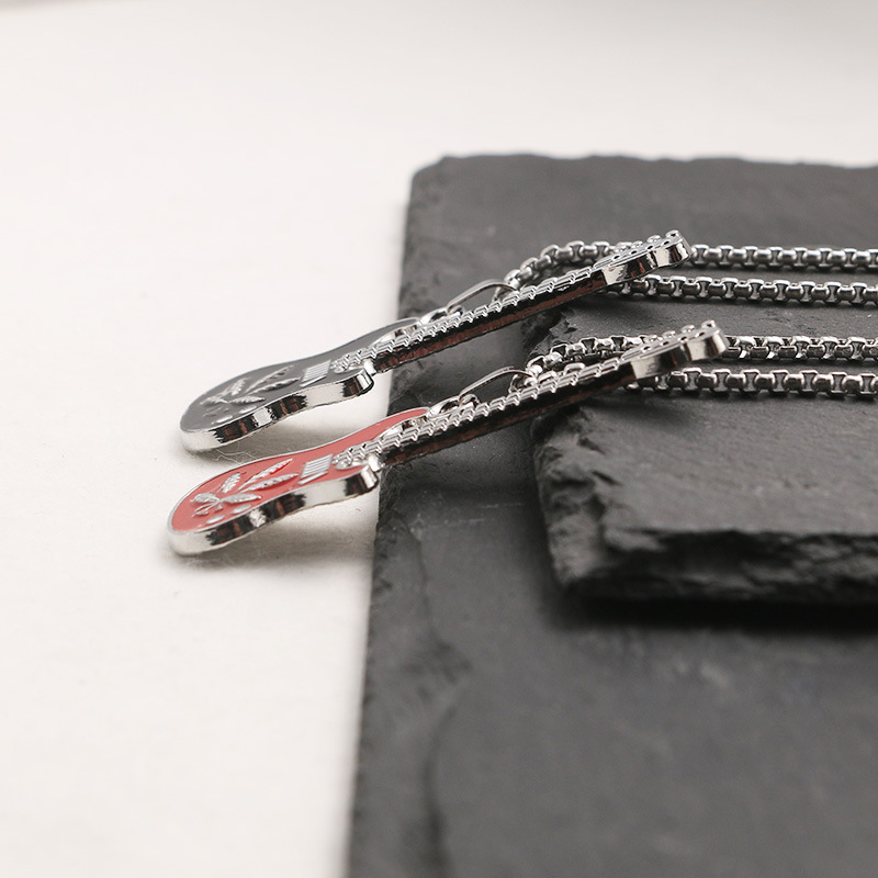 Collana con chitarra musicale hip hop, personalità di strada, ciondolo a catena in acciaio Ti, tendenza alla moda_voghion.com