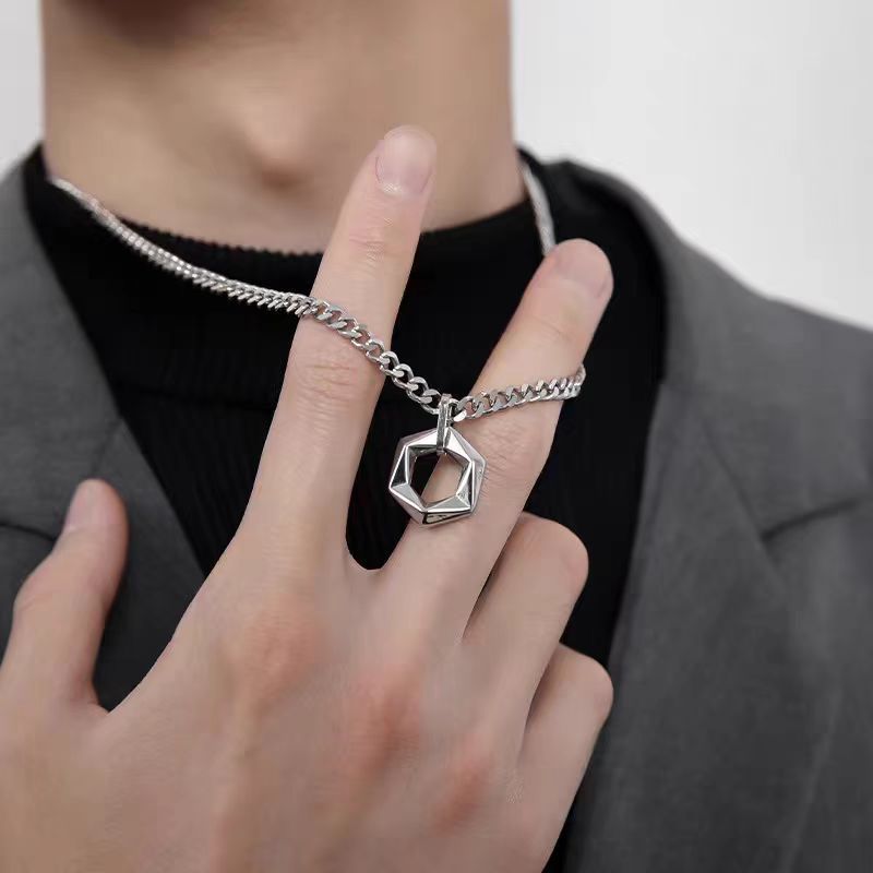 21g Weight 304 Stainless Steel Pendant Material Vintage Style Hexagon 304 Stainless Steel Polishing Men's Pendant Necklace Men Pendant Necklaces