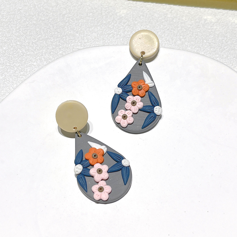 20g Weight Drop Earrings Classification 1 Pair Quantity Daily Occasion soft clay Material Water Droplets Pattern Women'S Gender Handmade Design Retro Style 1 Pair Retro Water Droplets Soft Clay Handmade Women's Drop Earrings 16