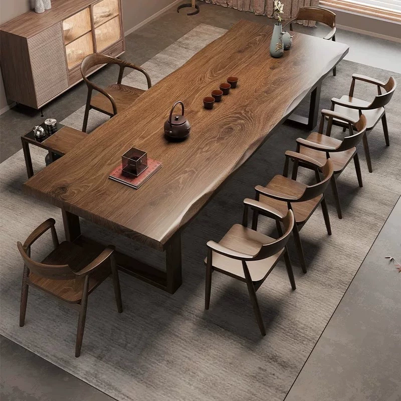 Большой чайный столик из цельного дерева и стул, комбинация чайного столика из натурального дерева, чайный столик для офиса, гостиной, дома, один стол, шесть стульев, чайный столик, чайный столик