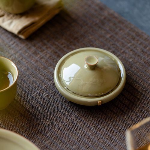 Ding kiln yellow hand-embossed dragon cover coaster ceramic kung fu tea set tea ceremony accessories literati cup holder
