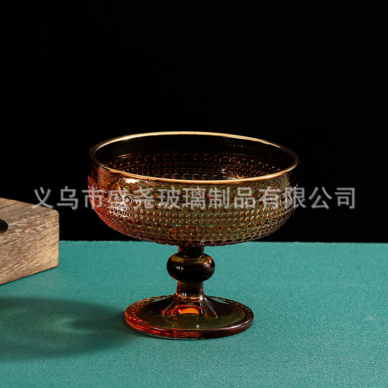 대외 무역 새로운 색상 골드 가장자리 구슬 유리 아이스크림 컵 패션 과일 샐러드 그릇 밀크 쉐이크 유리