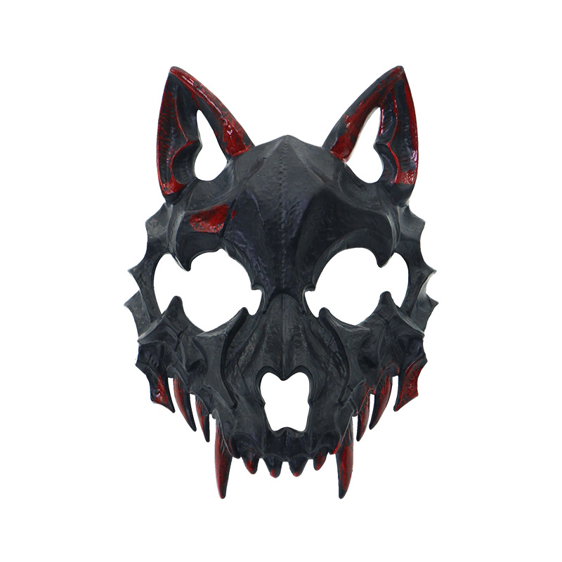 fiesta máscara de esqueleto dientes largos demonio esqueleto mitad cara máscara de lobo detrás máscara gigante disfraz de Halloween