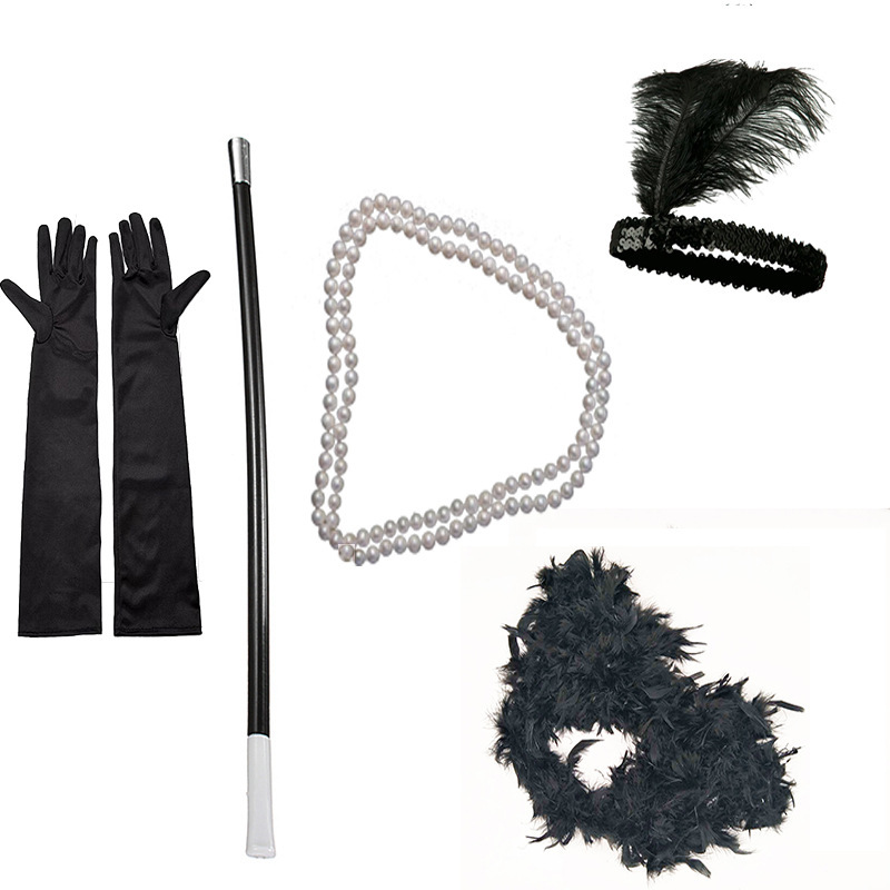 1920sフラッパーガールドレスハロウィーン衣装手袋シガレットネックレスヘッドバンドファー5点セット|undefined