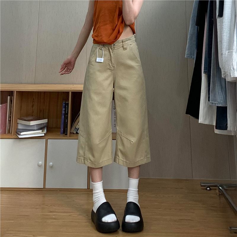 Khaki Cropped Jeans for Women, New Summer Style, Plus Size, Loose Fit, Flattering for Pear-Shaped Body, Straight-Leg Work Pants Khaki Cropped Jeans for Women, New Summer Style, Plus Size, Loose Fit, Flattering for Pear-Shaped Body, Straight-Leg Work Pants