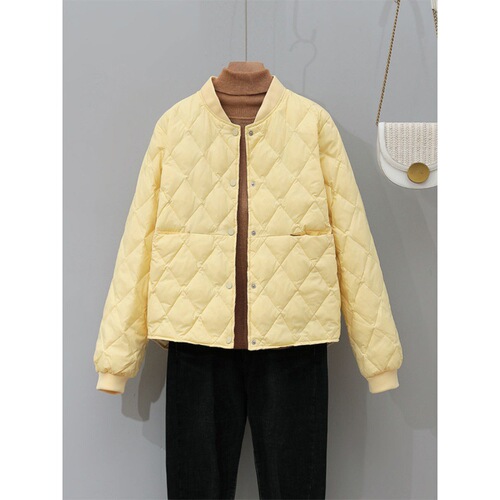 Women's lightweight, thin, short-sleeved, breathable, checkered, loose stand-up collar baseball jacket, slimming autumn and winter outerwear