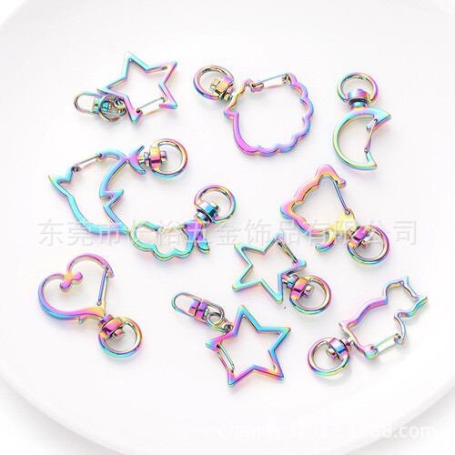 Metal dog buckle, colorful diy jewelry accessories, seven-color acrylic pendant, rainbow-colored laser keychain