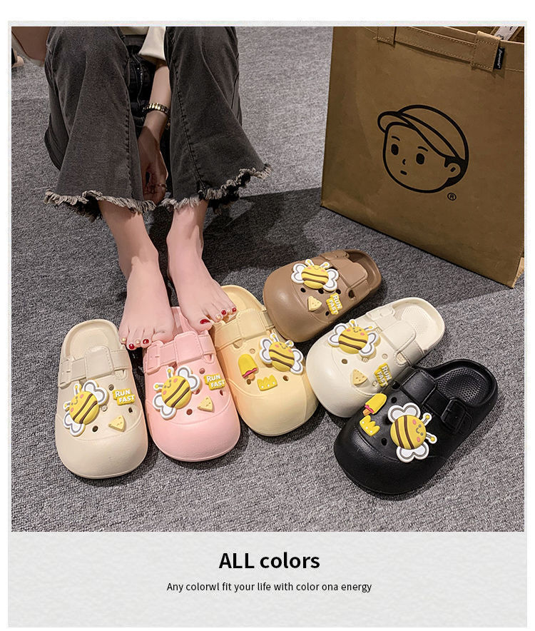  レディースクロッグサンダル カートゥーンデザイン 滑り止め 夏用ビーチサンダル 