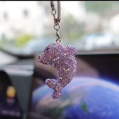 Pendant, Car hanging - light-purple-rhinestone-dolphin-car-pendant