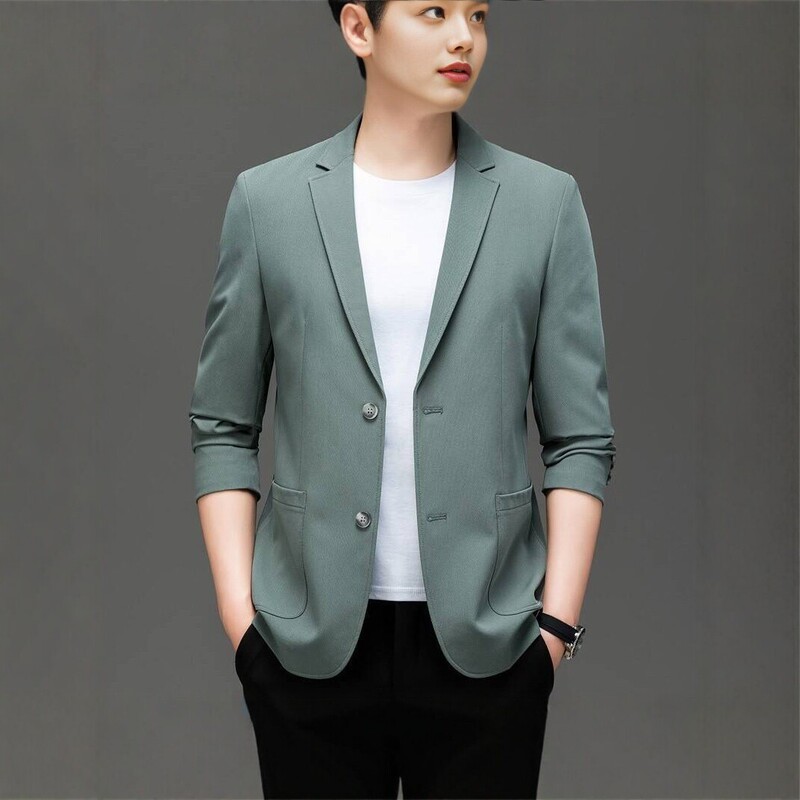 New wool men's casual blazer from the boutique, spring and autumn thin slim-fit business suit with a high-end feel New wool men's casual blazer from the boutique, spring and autumn thin slim-fit business suit with a high-end feel