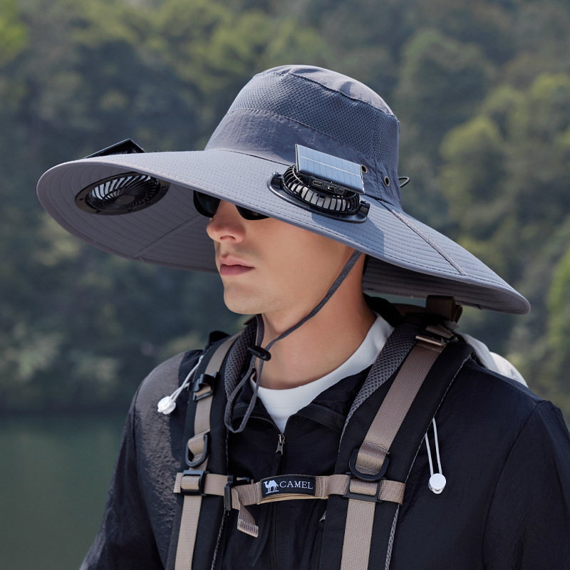 Sombrero de ventilador solar para hombre de verano gran sombrero de borde anti-UV sombrero de pescador de montaña sombrero de ventilador de sombra de pesca