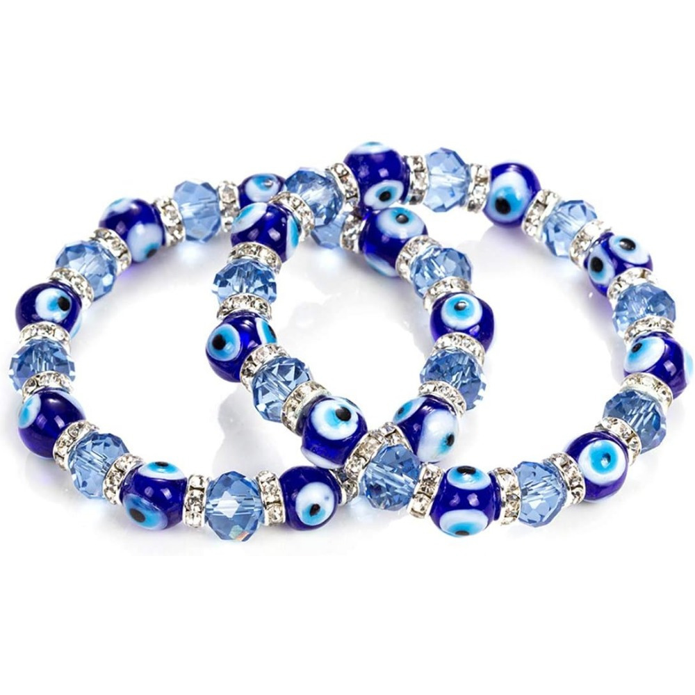 Cross-Border Women's Devil's Eye Crystal Bracelet Blue Crystal Devil's Eye Beaded Elastic Bracelet Jewelry Wholesale