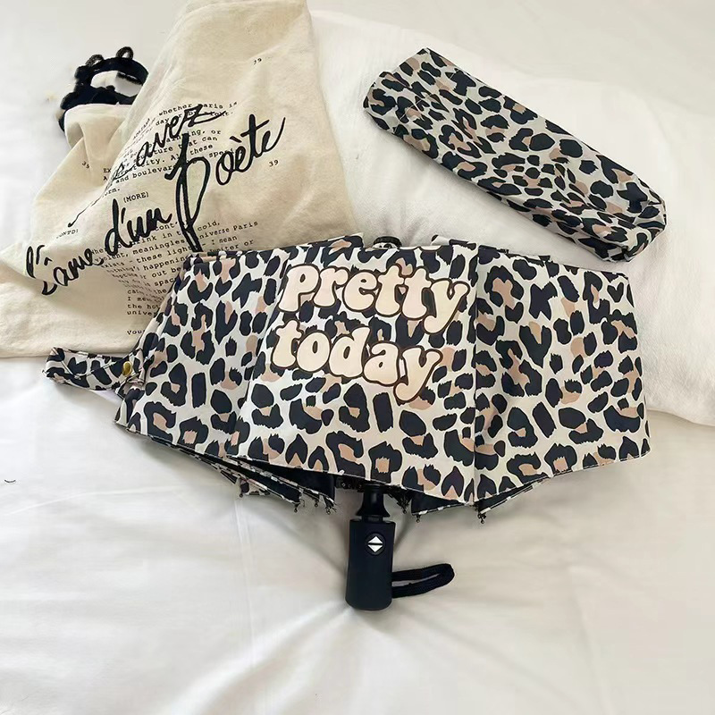 Leopard Print Lettered Sun Umbrella, Dual-Use for Sun and Rain, Foldable, Sun Protection, Uv Protection, Ultra-Light, Compact, Sunshade Umbrella for Women Leopard Print Lettered Sun Umbrella, Dual-Use for Sun and Rain, Foldable, Sun Protection, Uv Protection, Ultra-Light, Compact, Sunshade Umbrella for Women