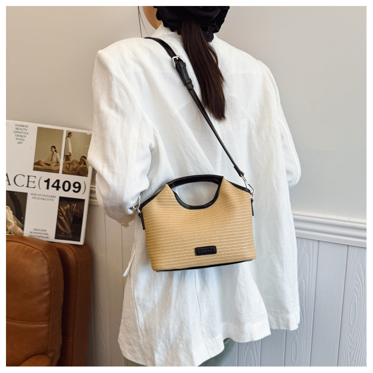 Fashionable bucket bag for women 2025 Summer new style work and commuting patchwork woven bag, simple and casual single-shoulder small bag, trendy undefined
