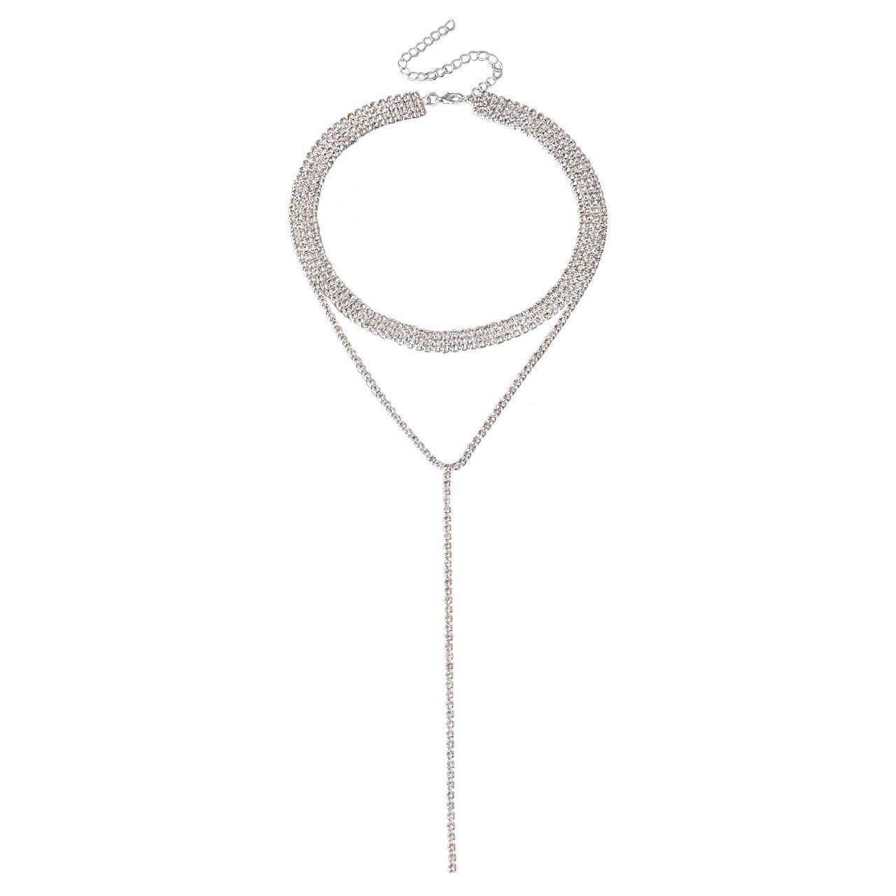 Flash Diamond Light Luxury Tassel Necklace Women Choker European and American Personality All-match Rhinestone High-grade Clavicle Chain Necklace Chain Wholesale