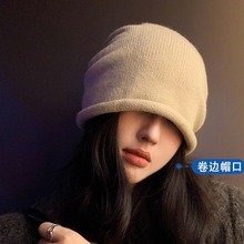 鞠婧祎同款美式堆堆帽卷边针织帽子女款2024新款春秋慵懒百搭冷帽
