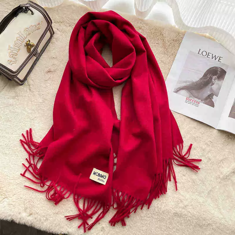 Colored winter scarf, red cashmere, keep warm universal cloak, increased thickness