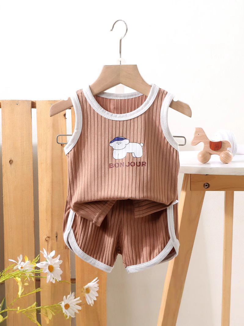 Traje de chaleco para niños, pantalones cortos sin mangas de seda de hielo finos de verano para niños y niñas, traje deportivo de ocio para bebés de dos piezas