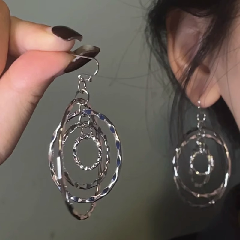 甜酷辣妹风复古多层锤纹耳圈耳环女轻奢小众高级感大圆圈耳钉耳饰|undefined
