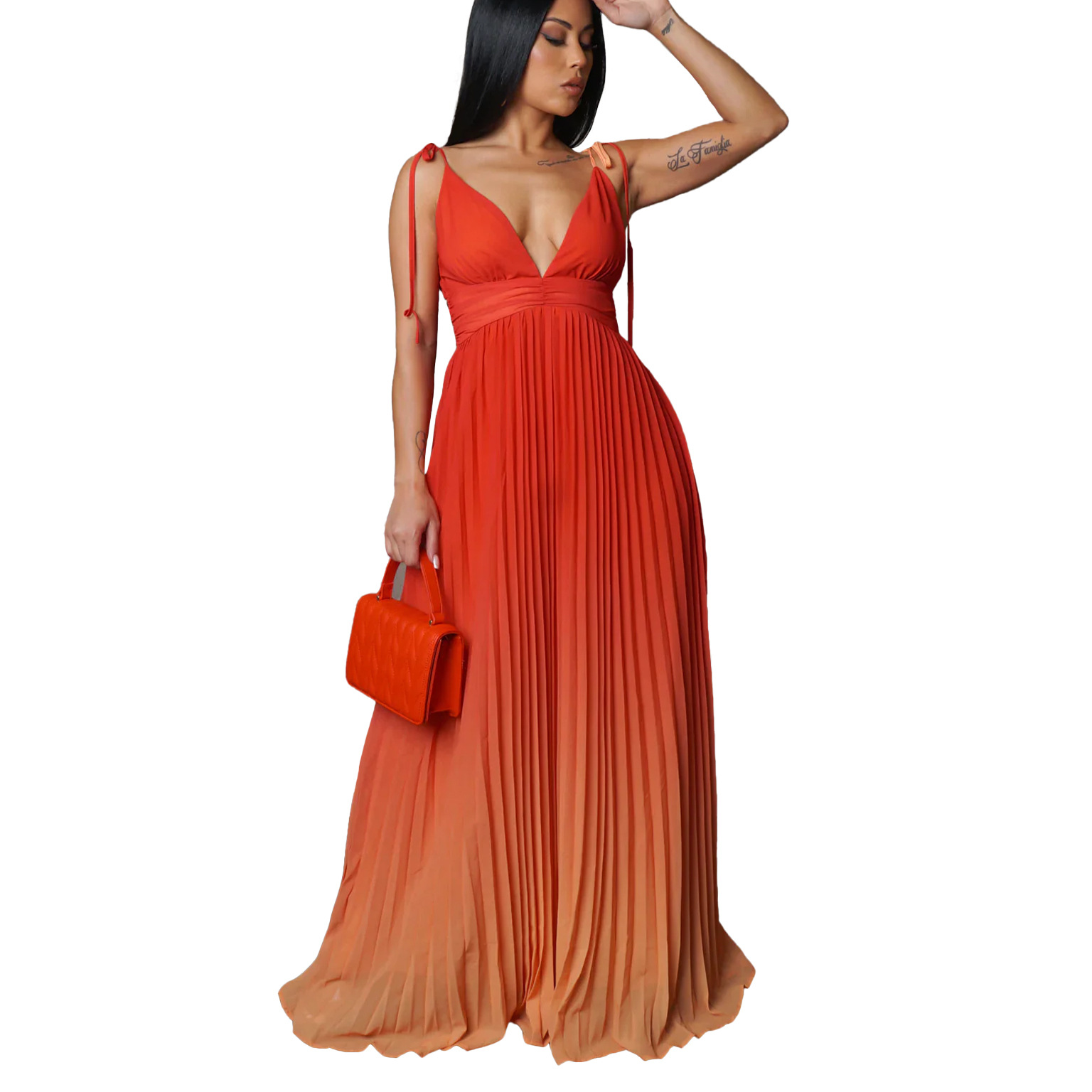 D403 Cross-Border Summer Strapless Backless Sexy Tie Gradient Color Long Dress Foreign Trade Gown_voghion.com