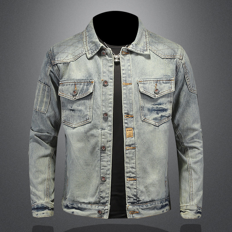 Marvel Venom Lapel Motorcycle Denim Tops Men's Spring and Autumn New Retro Slim American Casual Top European Goods