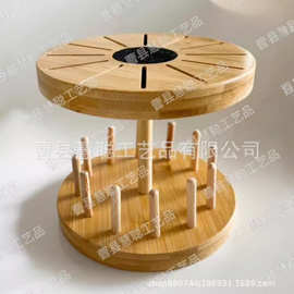 圆形竹木绣线绕线板桌面收纳12轴可拆卸法绣工具家用纺线缝纫线架