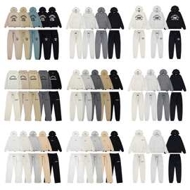 跨境FEAR OF GOD ESSENTIALS植绒字母男女同款宽松加绒连帽卫衣