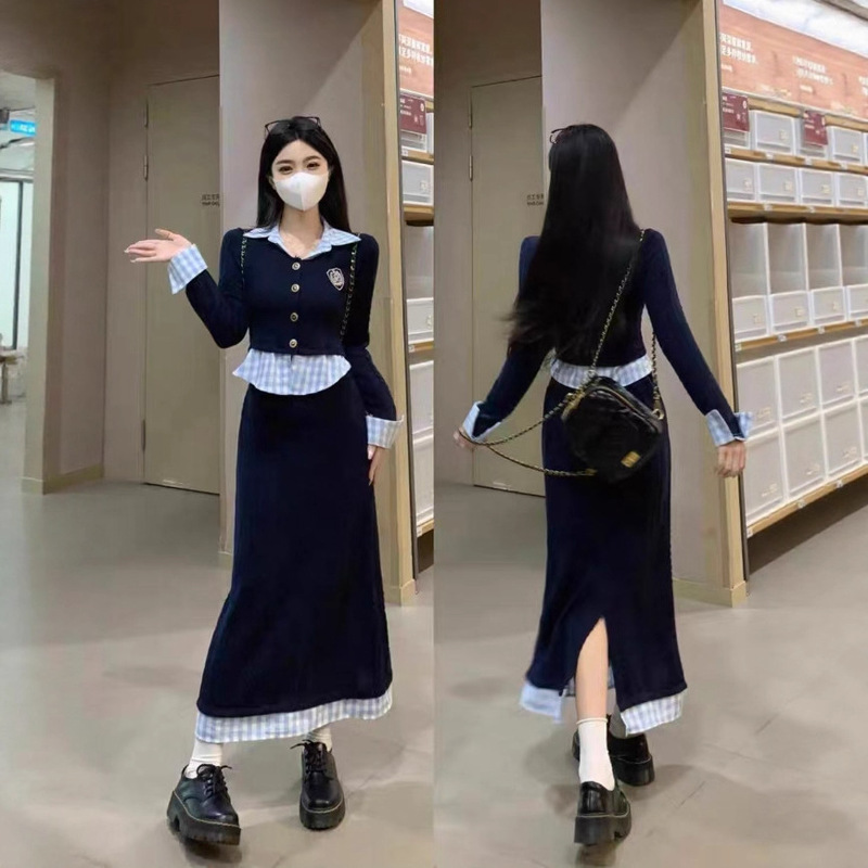 韩系学院风假两件上衣半身裙套装女开春连衣裙穿搭一整套可盐可甜|undefined