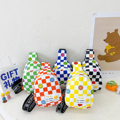 Smiling face children's chest bag Korean style handsome boy plaid crossbody bag girl casual waist bag baby fashion coin purse