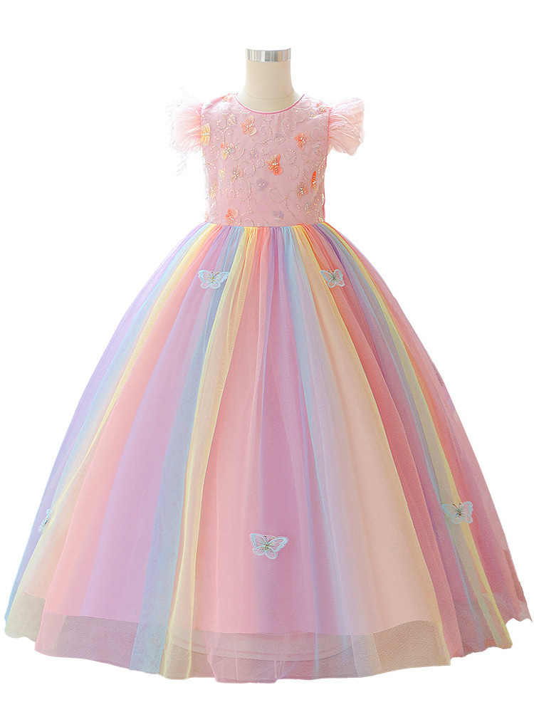 Vestido de malla de color vestido de princesa bordado vestido de cuentas vestido de piano de niña vestido de piano de niños
